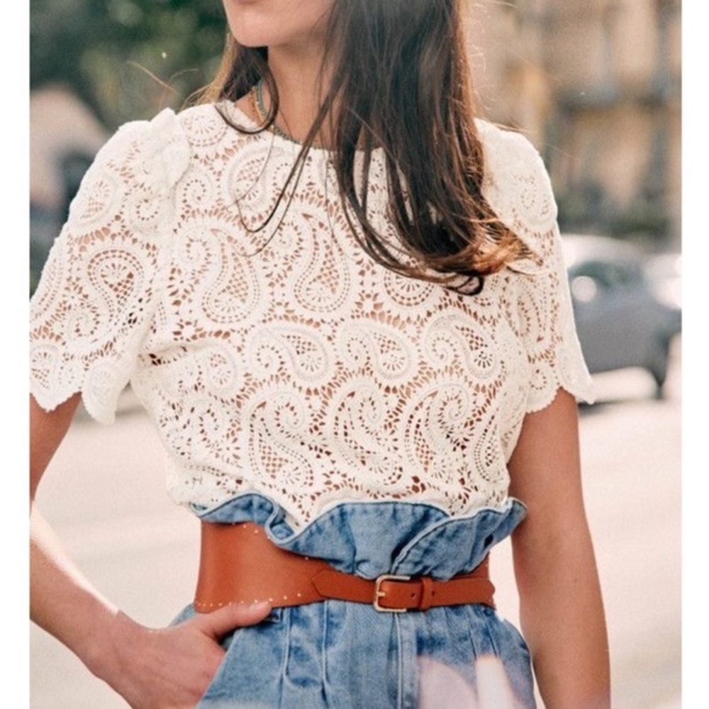 Sézane Limona Guipure Lace Blouse
